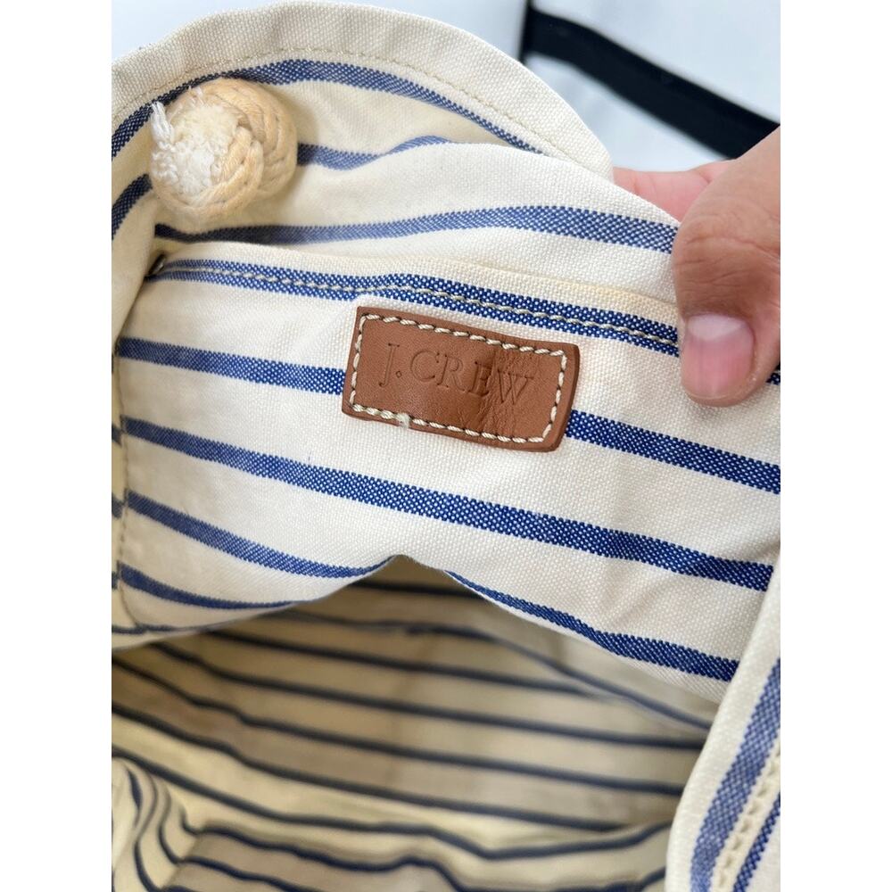 J. Crew Nautical Stripe Tote Bag with Rope Handles Cream and Blue Cotton Canvas - Picture 8 of 8